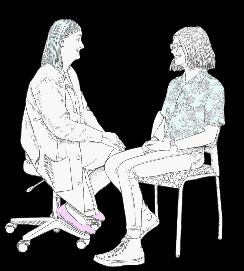 Illustration of two seated figures